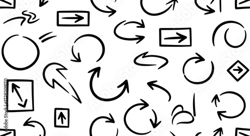 Dynamic hand-drawn arrow collection perfect for business presentations, directional guidance, and modern design elements on white background