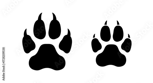 Black paw prints of a dog, perfect for pet lovers, veterinary clinics, and branding designs that evoke a sense of adventure and loyalty