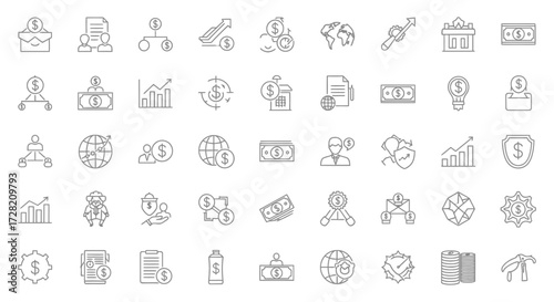 Financial investment and business icons representing growth, security, and global finance for professional use cases