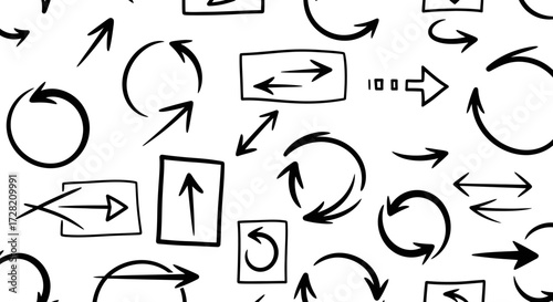 Dynamic hand-drawn arrow patterns on a white background, ideal for business, design, and data visualization projects