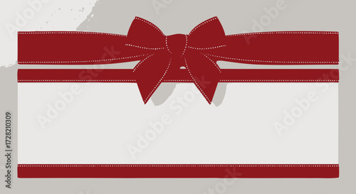 Elegant red ribbon bow with blank card for holiday greetings, perfect for gift presentations and special occasions