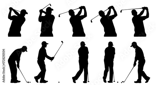Dynamic golf swing sequence silhouettes showcasing a golfer's form, perfect for sports, fitness, and training visuals