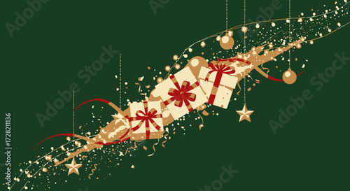 Elegant holiday gifts with glowing lights and ribbons, perfect for festive celebrations and seasonal promotions