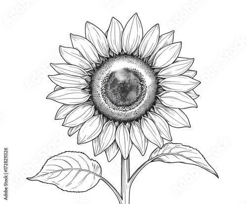 Black line outline of a sunflower