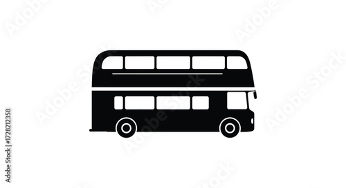 Simple black and white depiction of a classic double decker bus silhouette
