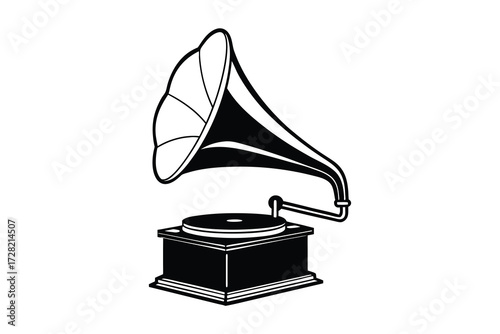 Classic Phonograph Icon Vintage Gramophone with Horn Loudspeaker Antique Player