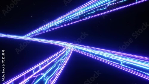Neon Light Trails Intersect in a Dark Space