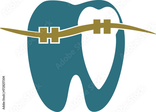 Dental logo with tooth and braces in modern design