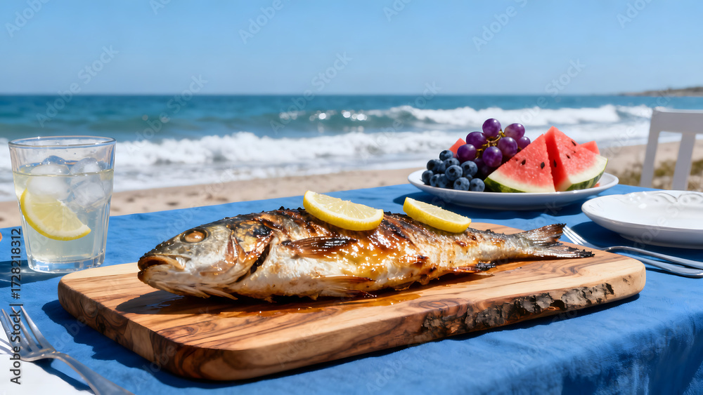 Fototapeta premium Beachside Grilled Fish Meal