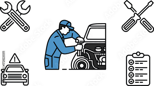 Car Mechanic and Repair Icons Set