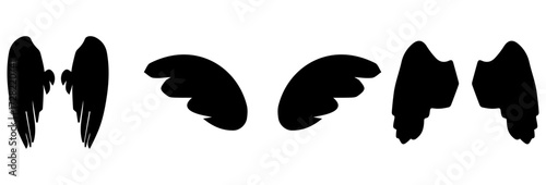 A Vector set of passion linear heraldic Icarus wings. Set of black angel or bird wings with feathers alignment. Design element for tattoo, logo or mascot. Birds Wings for background vector for logo.