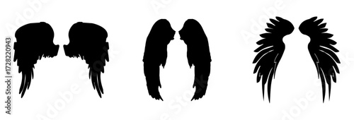 A striking black silhouette of a majestic eagle in flight with wings spread wide captured against a clean isolated on white background showcasing its powerful form and grace
