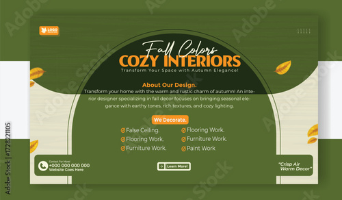 Fall colors cozy interiors home decor sale banner template for social media promotion isolated on white background