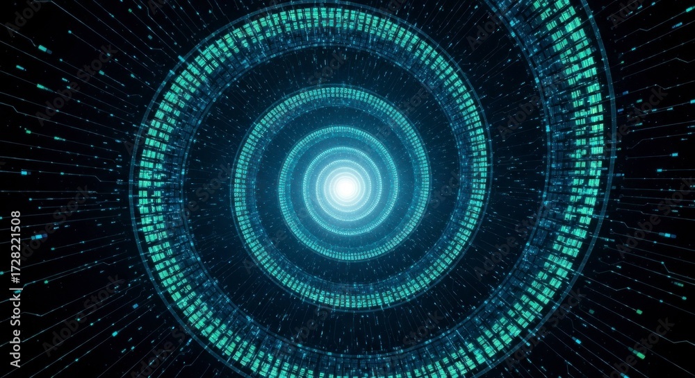 Fototapeta premium Abstract Digital Tunnel With Glowing Particles And Light Futuristic Technology Concept