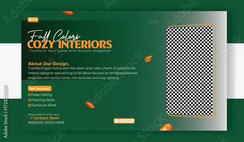 Fall colors cozy interiors interior design social media banner template for promotion