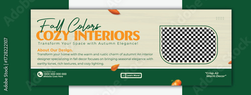 Fall colors cozy interiors, interior design template for social media cover promotion