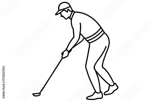line art Golfer putting silhouette vector isolated on white background