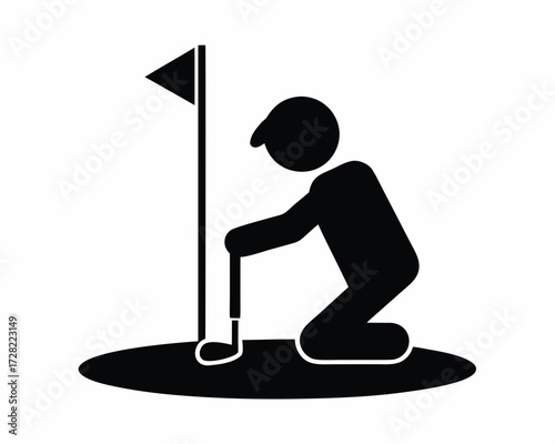 Golfer putting icon  silhouette vector isolated on white background