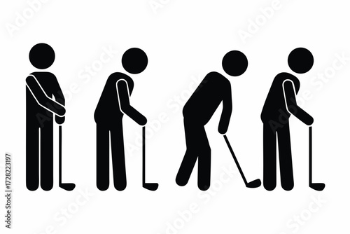 set of Golfer putting icon silhouette vector isolated on white background