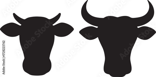 PrintTwo black silhouettes of cow heads with different horn styles