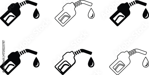 Gas Pump Nozzle Icons with Dripping Fuel Drops