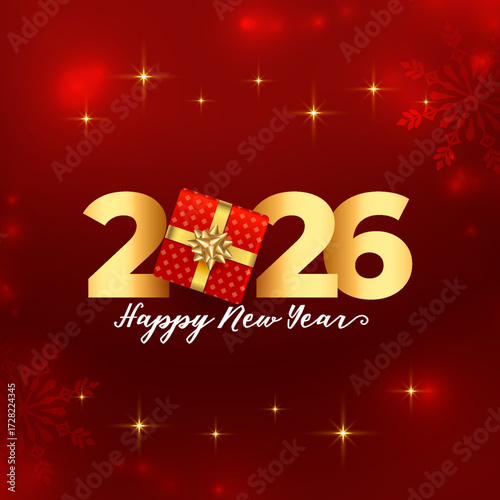 happy new year 2026 template with giftbox