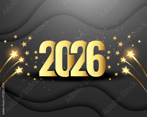 2026 golden text new year eve with bursting stars