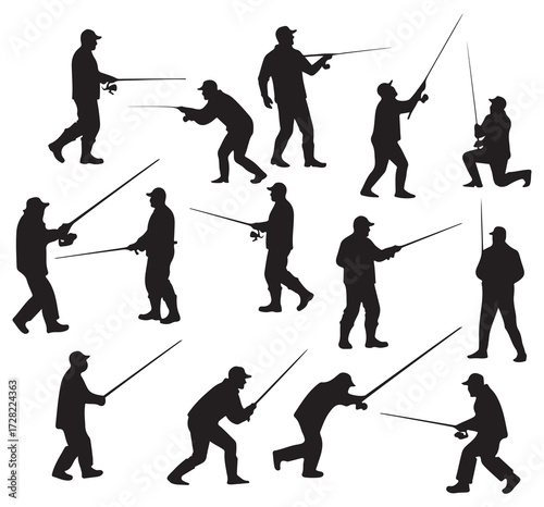 silhouette of man holding fishing rod set bundle