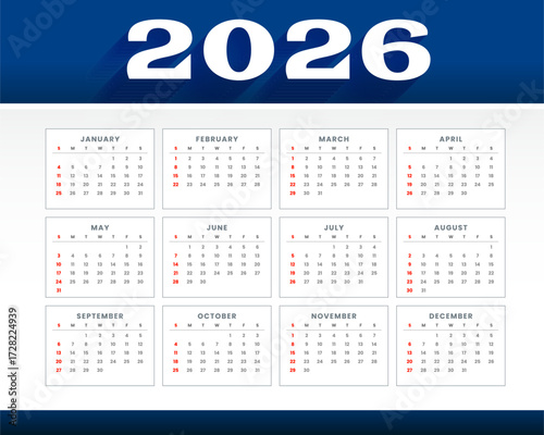 white blue 2026 calendar template for new year event