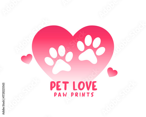 cute paw foot print love heart background design
