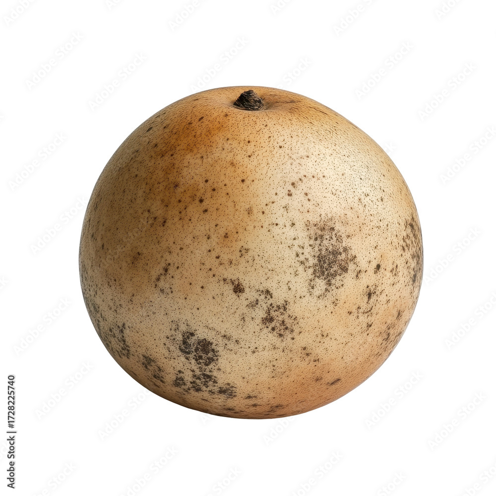 Fototapeta premium Spoiled beige fruit with dark spots on black background isolated on a white background