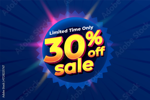 limited time 30 percent sale off promo blue background