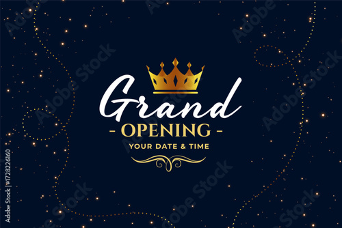 grand opening occasion ceremony poster with golden royal crown