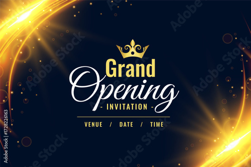 decorative grand opening invitation banner with golden crown design