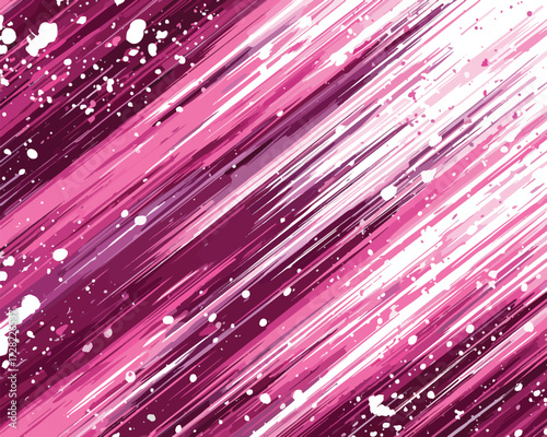 鮮やかなマゼンタとピンクのブラシストロークが斜めに交差し、白い飛沫が飛び散ることで、動きとエネルギーに満ちた現代的な抽象的背景を表現しています。