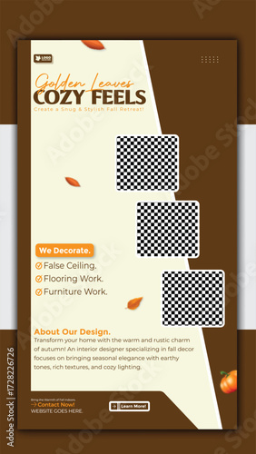 Golden leaves and cozy feels in a modern design for a home decor business story