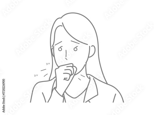 イラスト　女性　咳