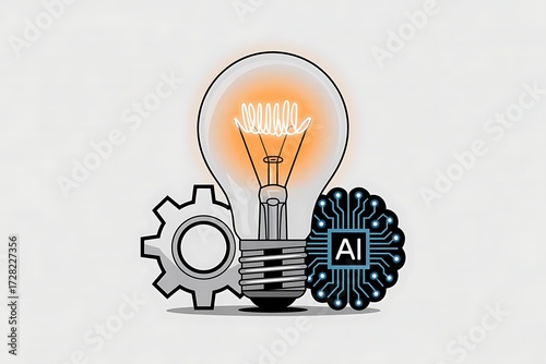 Ai light bulb with gear and brain