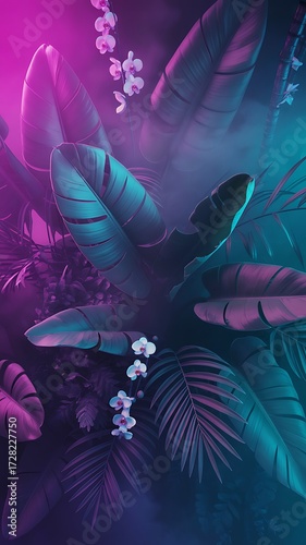 Tropical plant with neon light