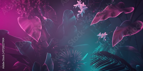 Exotic foliage in neon glow