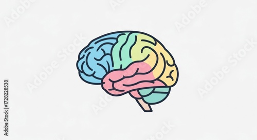Colorful Pixelated Brain Illustration on White Background