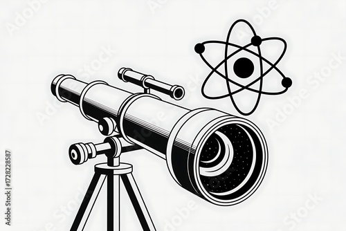 Telescope and atom symbol