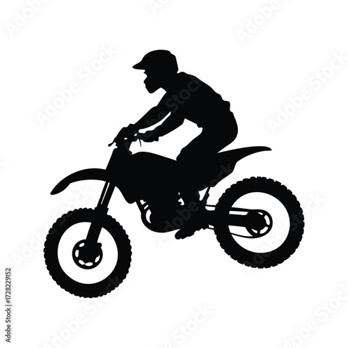 Silhouette of a motocross rider performing a stunt on a dirt bike, adventure racing silhouette vector illustration