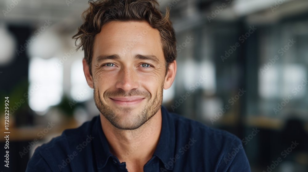 Obraz premium Smiling businessman portrait in modern office professional environment