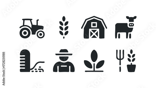Collection of Farming Icons Agriculture and Rural Life Symbols. Vector hand drawn illustration