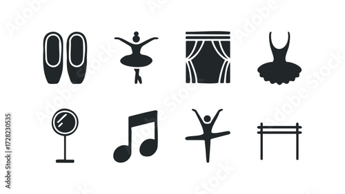 Ballet symbols icons silhouette collection. Vector hand drawn illustration
