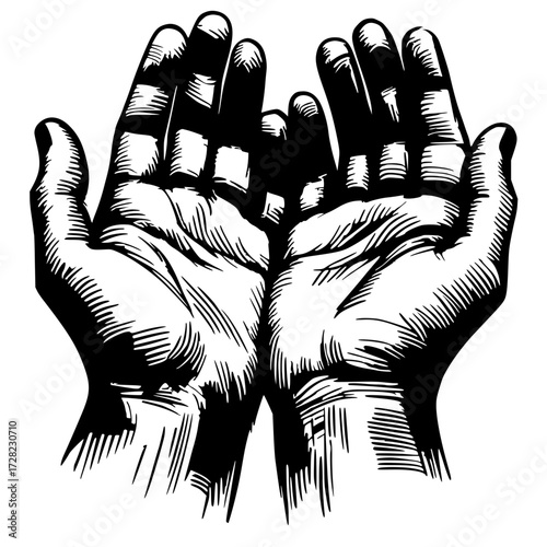 Silhouette sketch of praying hands