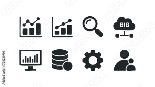 Data analysis symbols and icons for big data and technology. Vector hand drawn illustration