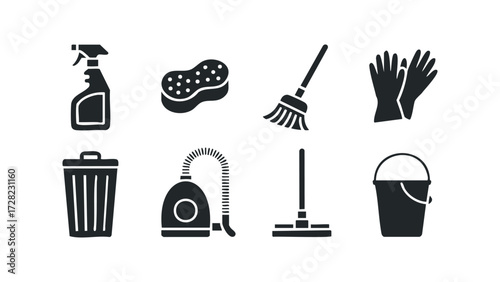 Collection of cleaning supply icons. Vector hand drawn illustration