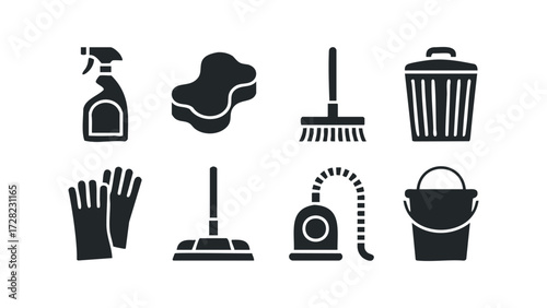 Collection of Cleaning Supplies Icons. Vector hand drawn illustration